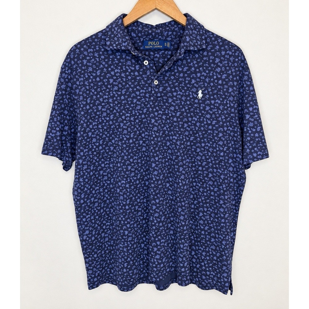 Polo Ralph Lauren Polo Shirt Mens XL Navy Blue Floral 100% Cotton Short Sleeve
